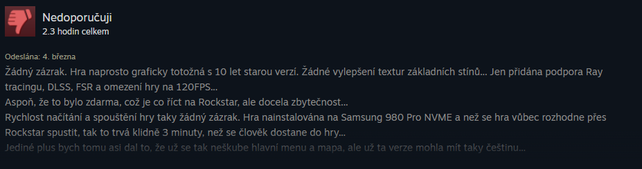 GTA 5 Enhanced - recenze na STEAMU