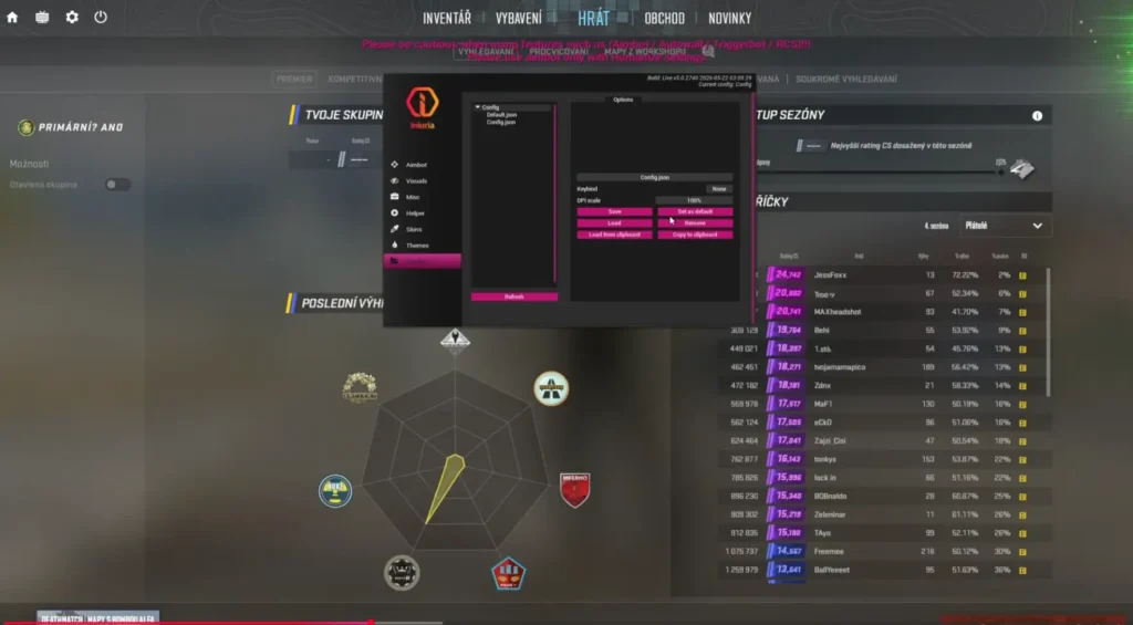 Výsměch ochraně v CS2! Český tvůrce si koupil cheaty a hrál zcela bez postihu 9 Cheat do hry Counter Strike 2