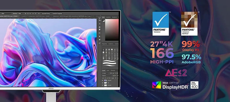 Nové monitory PRO MAX nabízí špičkový QD-OLED a dokonalou souhru s Macem 10 PANTONE® a další ochranné známky Pantone jsou majetkem společnosti Pantone LLC.
