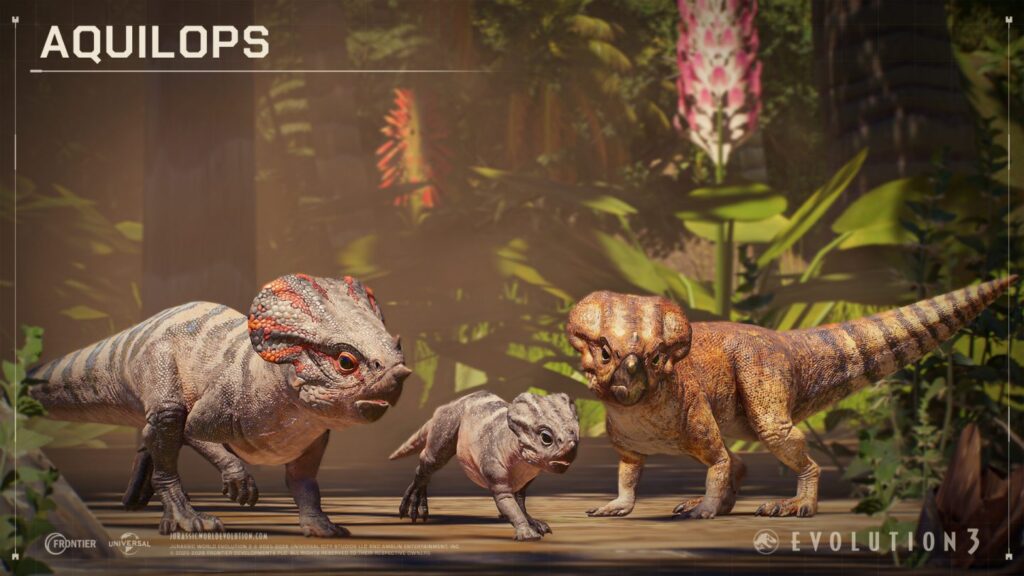 Do Jurassic World Evolution 3 míří masivní filmová expanze Rebirth 10 Aquilops ve hře Jurassic World Evolution 3: Rebirth Expansion